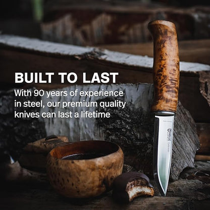 HELLE Knives - Fjellkniven - Fixed Blade - Classic Knife - Birch Wood Handle - 12C27 Stainless Steel - Made in Norway
