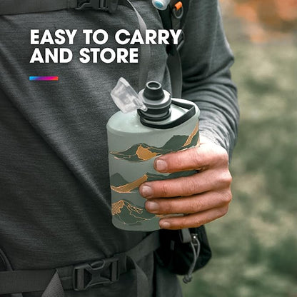 HydraPak Mountain Stow (500ml, 17oz) - Collapsible Water Bottle - Ultralight & Packable Travel Bottle, Flexible Ski, Hike, Bike or Climb Squeeze Flask - Sutro Green