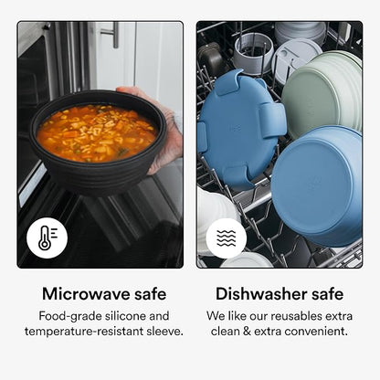 STOJO Collapsible Bowl 3 Set - Translucent Lilac, 36oz - Reusable Silicone Bowl for Hot and Cold Food - Perfect for Travel, Meal Prep, To-Go Lunch, Camping & Hiking - Microwave & Dishwasher Safe