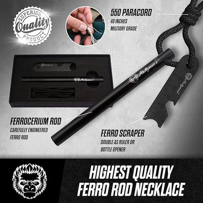 Premium Ferro Rod Fire Starter - Gift Box 6", 4 1/2" Ferrocerium Rod Survival Kit - 3 in 1 Magnesium Flint and Steel Set with Paracord & Scraper - Lightweight Emergency Camping Tool