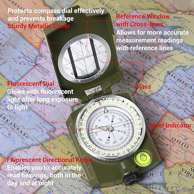 Sportneer Compass Hiking Survival Military Grade Waterproof Boy Scout Compass for Kids Gift Backpacking Camping Hiking Navigation