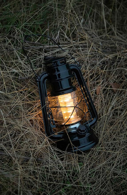 YAKii LED Vintage Lantern Metal Hanging Hurricane Lantern 12 LED Dimmer Switch Warm White Battery Operated Lantern Power Outage Indoor Camping Lighting Outdoor Brooklyn Lantern (Black 2 Pack)