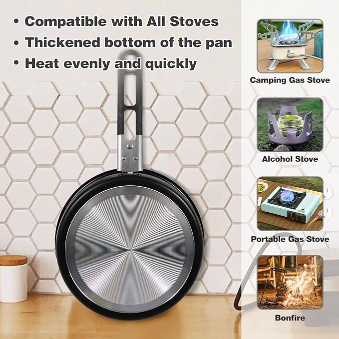 REDCAMP Camping Cookware Mess Kit with Folding Handle, Lightweight Non-Stick Camping Cooking Pot and Frying Pan with Mesh Bag for Outdoor Hiking Backpacking Picnic