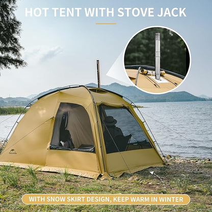 Naturehike Dune Hot Tent with Stove Jack,Double Layer 4 Season Tent,Waterproof 2-3 Person Tents for Camping
