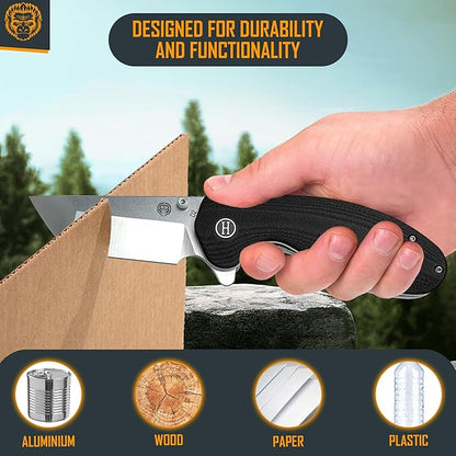 Holtzman's Gorilla Survival 'Pioneer' Folding Knife featuring D2 Steel Blade with G10 Handle in Gift Box Set (Silver)