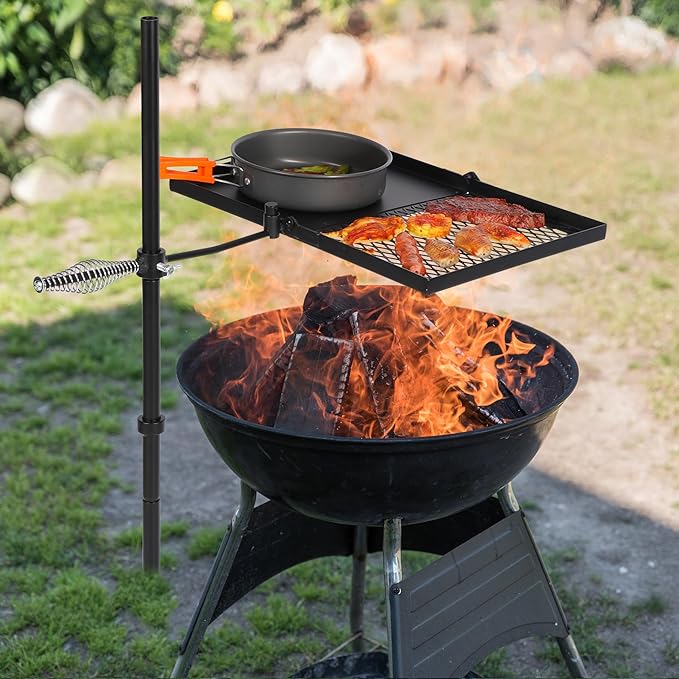 REDCAMP Folding Swivel Campfire Grill, Portable Fire Pit Grill Grate Over Fire Pit, Heavy Duty Steel Grate & Camp Fire Rack with Carrying Bag for Outdoor Camping Cooking