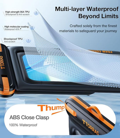 TORRAS IP68 Waterproof Phone Pouch Double Space, Floating Waterproof Phone Case with Lanyard for iPhone 16 Pro Max 15 14 13 S25 S24, Phone Dry Bag Vacation Cruise Ship Travel Essentials 7.0'', Black