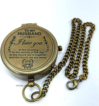 Brass Compass Unique Print To My Husband Compass With Leather Case Antique Brass Compass With Chain A Great Gift Item For Your Loved Ones Hikers And Traveler By