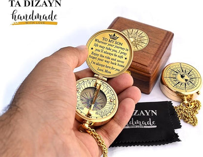 to My Son Compass with Wooden Box-Mom to Son Compass–Father to Son Gifts- to My Grandson -Graduation Day Gifts for Son-Birthday, Baptism, Graduation, Confirmation, Communion Compass for Women Men