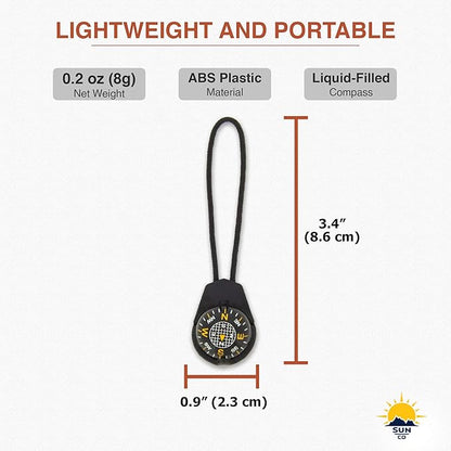 Sun Company ZiprComp - Micro Ball Compass with Lanyard | Zipper Pull Compass for Jacket, Parka, or Pack