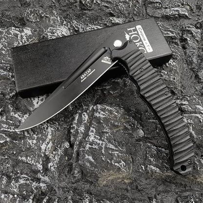 HUAAO 12 INCH Russian Avatar Folding Knife for Men,D2 Blade Black G10 Handles Tactical Survival Gear Saber Knives,Safety Liner Lock,Flipper Assisted Outdoor Camping Tool (Black blade)