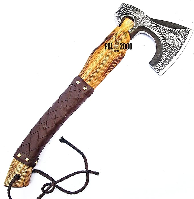 AX-9971 Custom Handmade Viking Hatchet Axe Carbon Steel Head Bearded Camping Tomahawk Battle Ax with Sheath