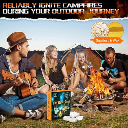 Fire Starter Squares for Campfires: All Weather Camping Fire Starters Cubes | Quick & Odorless Firestarters for Fireplaces | Wood Stove | Grills | Fire Pit | BBQ - 48 Count