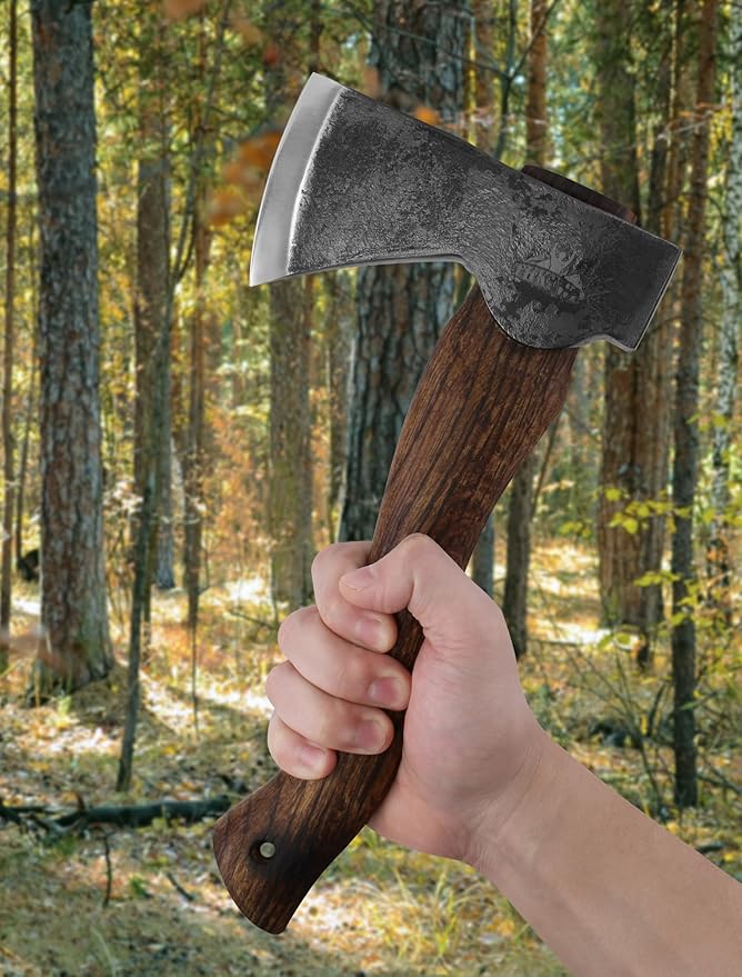 Camping Axe and Hatchet -11" Forged Carving Axe with Leather Sheath, Bushcraft Hatchet Small Axe Survival Hatchet for Woodworking