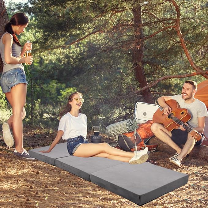 Memory Foam Camping Mattress, Car Camping Bed Mattress with Dust Cover, Portable Waterproof Camping Pad Mat, for Outdoor Sleeping, Foldable, for Travel Truck Bed Tent