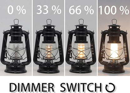 YAKii LED Vintage Lantern Metal Hanging Hurricane Lantern 12 LED Dimmer Switch Warm White Battery Operated Lantern Power Outage Indoor Camping Lighting Outdoor Brooklyn Lantern (Black 2 Pack)