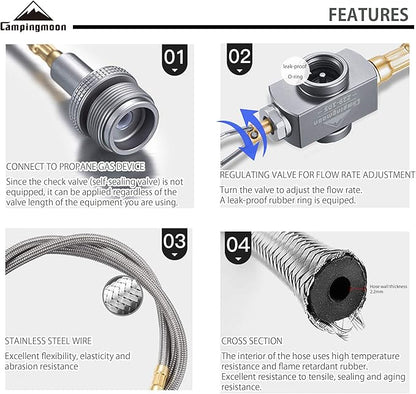 CAMPINGMOON CAG 600 Propane Torch Stove Adapter with Extend Hose(11.8"/30cm), Input: EN417 Lindal Valve Canister, Output: CAG 600 Propane Torch Stove Z29-30