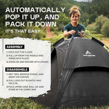 3-4 Person Automatic Instant Pop Up Tents for Camping - Fully Waterproof Camping Tents with Fly Screen, Storage - Portable Easy Set Up, Lightweight for Backpacking, Hiking Picnic