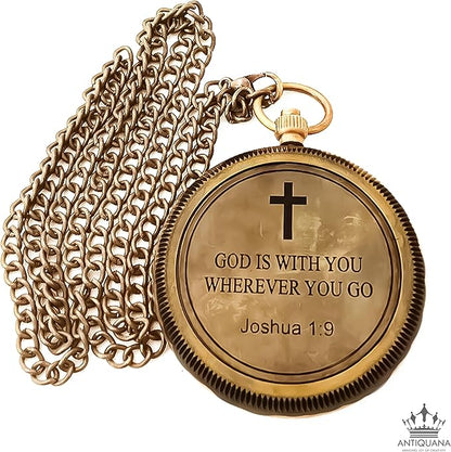 God is with You Wherever You Go Engraved Compass with Authentic Leather Case Brass Compass Directional Compass, Baptism Gifts for Boys & Girls, First Communion (BLC2)