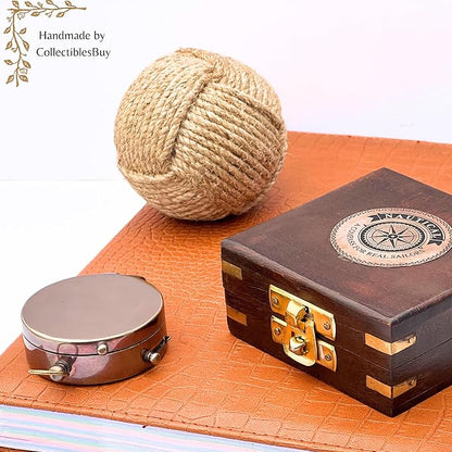 Magnetic Marine Brass Compass with Wooden Box – 2" Antique Nautical Compass for Navigation, Sailing, Hiking, Camping – Vintage Gift for Sailors & Collectors