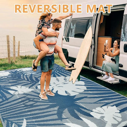 Homcomoda Outdoor Rugs 9’x12’ Waterproof Reversible Patio Rugs Outdoor Clearance Lightweight Outdoor Rugs Portable RV Camping Mats for Tents Deck Porch BBQ Beach Backyard