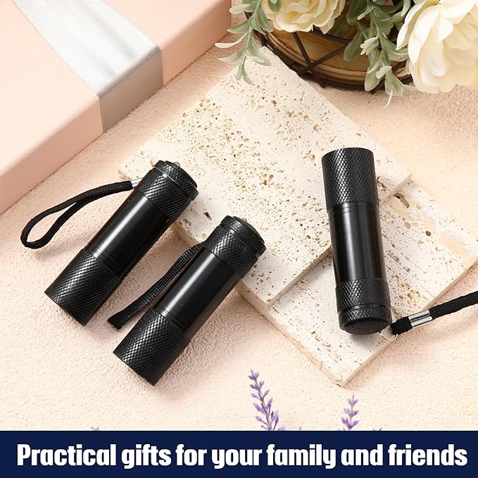 VIHOSE 48 Pcs Mini Flashlights Bulk, Bright Aluminum Handheld Flash Light with Lanyard, Small LED Flashlights for Kids Night Reading Emergency Hurricane Camping Hiking Party Favors(Black)