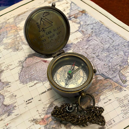 Antique Brass Compass with Detachable Chain & Carrying Case – Vintage Nautical Navigation Tool for Outdoor Hiking, Survival, and Travel – Gift for Collectors and Adventurers