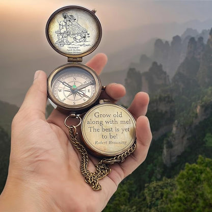 Grow Old Along with me Engraved Compass with Norman Rockwell Sunset Engraving, Valentine Gift, Birthday, Long Distance, Love, Sorry, Keepsakes, Old Memories