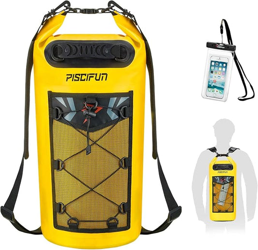 Piscifun Dry Bag, Waterproof Floating Backpack 5L/10L/20L/30L/40L with Waterproof Phone Case for Boating, Kayaking, Fishing