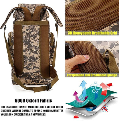 70L Waterproof Hiking Daypack Large Hiking Backpack, Hunting Camping Rucksack Backpack for Men Outdoor Sports Backpack (Desert camouflage)