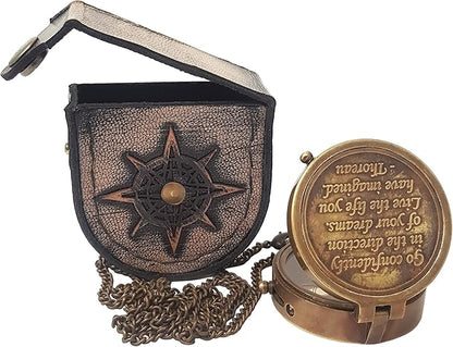 Brass Compass Engraved with Thoreau's Go Confidently Quote and Stamped Leather Case, Boys Gifts