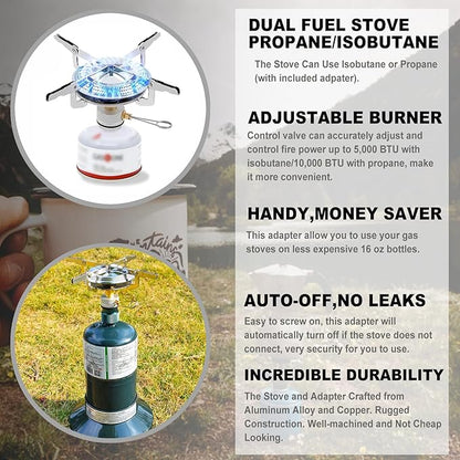 Propane Stove Portable Isobutane Camping Stove with Gas Adapter - 10,000 BTU Single Burner Backpacking Camp Stove for Hiking, Emergency, Outdoor(Include Carrying Case)