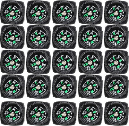 Mini Compass, 25Pcs Black Survival Compass for Camping Hiking Boating Touring Outdoor Activities Accessory, Portable Pocket Compass for Bracelet Umbrella Rope Watch Band Key Chain
