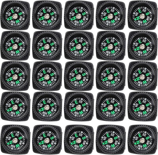Mini Compass, 25Pcs Black Survival Compass for Camping Hiking Boating Touring Outdoor Activities Accessory, Portable Pocket Compass for Bracelet Umbrella Rope Watch Band Key Chain