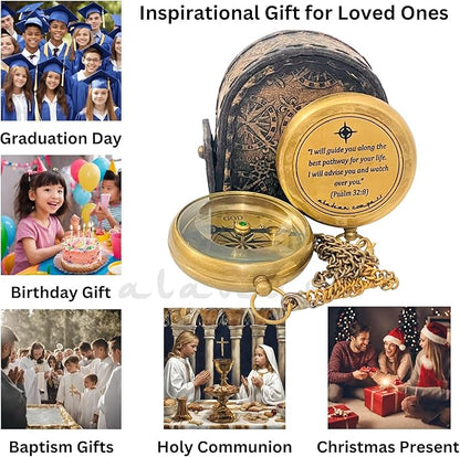 Divine Path Engraved Compass - I Will Guide You - Psalm 32:8" Quote | Inspirational Gifts for Men Women, Uplifting Spiritual Heavenly Faith Gift Boys Girls