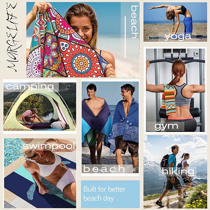 Sand Proof Microfiber Beach Towels Adult –Quick Fast Dry Beach Oversized Accessories for Travel Swim Pool Yoga Camping Blanket Essentials Lightweight Must Haves Items Women Gifts