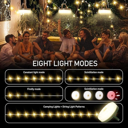 Camping String Lights,Solar Rechargeable Portable Outdoor LED String Light with Remote Control(39.4 Ft Warm Light),Yard Tent Hanging Garden Party Festival Decor Waterproof String Lights