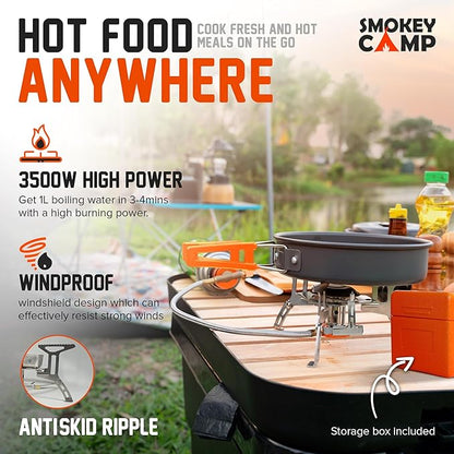 Camping Cookware Mess Kit Set with Stove - Backpacking Compact Camping Cookware, All in One Non-Stick Camping Cooking Set, Portable Stove, Hiking, Picnic, Outdoor & Camping Cookware Set