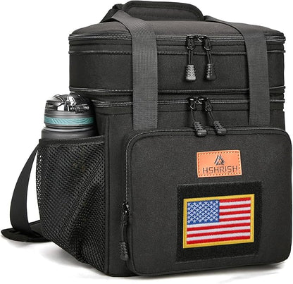 HSHRISH Expandable Tactical Lunch Box, Double Deck Large Insulated Lunch Bag for Men, Durable Leakproof Cooler Bag for Adult Work Shift Outdoor Trips, 20 Can/16 L, Black