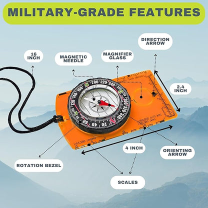 Pack of 2 Orienteering Compass Hiking-Compasses boy Scout Kids- Magnetic Gear Set Navigation map- Brujulas orientacion-Backpacking Camping Hunting Survival.