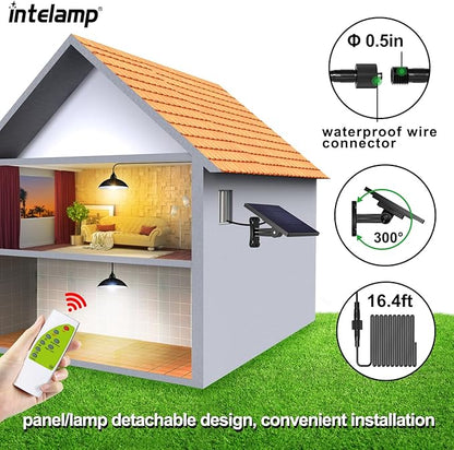 intelamp Solar Pendant Lights, 2 Pack Solar Shed Lights by Remote Control Solar Powered Indoor & Outdoor Lights Hanging Lights for Storage Room Home Yard Porch Balcony (2 Pack)