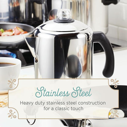 Farberware 50124 Classic Yosemite Stainless Steel Coffee Percolator - 8 Cup, Silver,Stovetop
