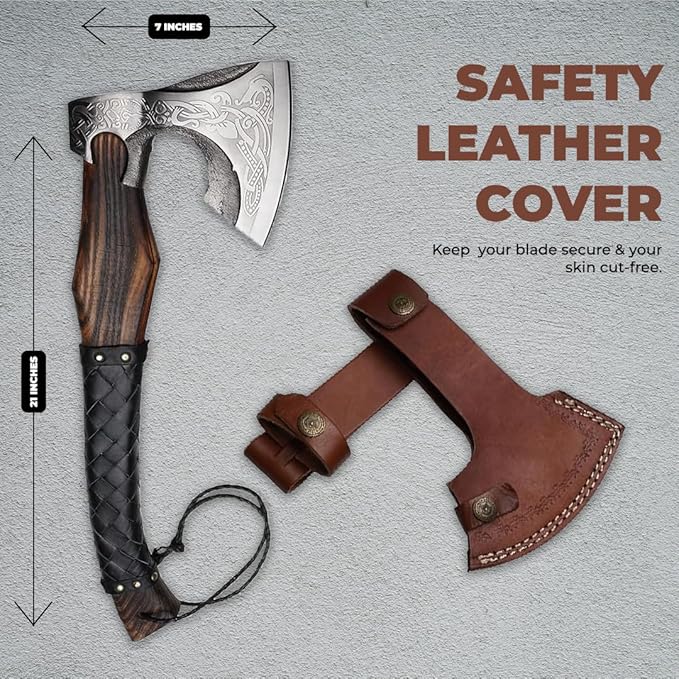 Viking Throwing Axe | Vikings Axe | Versatile Camp Hatchet with Leather Sheath | Ideal for Camping