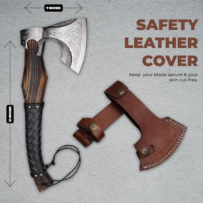 Viking Throwing Axe | Vikings Axe | Versatile Camp Hatchet with Leather Sheath | Ideal for Camping