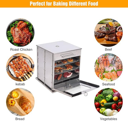 Lineslife Stainless Steel 304 Fastfold Camping Oven with 3 Tier Grill, Portable Outdoor Camp Stove Oven for Propane Stove and Camping Stove, Outdoor Cooking, BBQ, Picnic