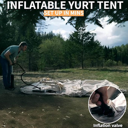 DANCHEL OUTDOOR B2I Waterproof Inflatable Camping Tent with Stove Jack for 1-3 Person, No Center Pole Portable Blow up Galmping Yurt with Pump, 300D Oxford Polyester Bell Tent Hiking, 29lbs, 3m