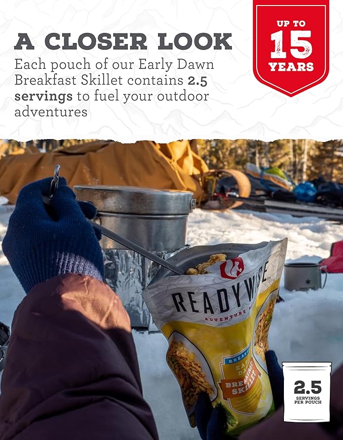 READYWISE - Outdoor Breakfast Skillet, 2.5 Servings, Pack of 1, Emergency Preparedness, Freeze Dried Food, MRE, Snack Pack, Survival Food, Emergency Food for Backpacking, Camping, and Hiking