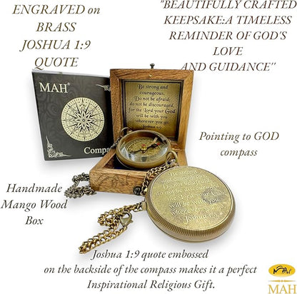 Bible Verse Brass Compass – “Be Strong and Courageous” (Joshua 1:9) | Christian Gift for Graduation, Baptism, Confirmation – Religious Keepsake for Boys, Girls, Teens, Men, Pastors & Church Events