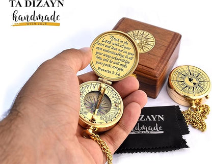 Trust in The Lord With All Your Heart - Proverbs 3:5-6 Quote Engraved Compass With Wooden Box, Greeting Card, Gift Compass, Graduation Day Gifts 2024 for Women Men Boys Girls
