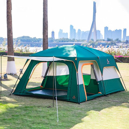 KTT Extra Large Tent 10-12-14 Person(Style-B),Family Cabin Tents,2 Rooms,3 Doors and 3 Windows with Mesh,Straight Wall,Waterproof,Double Layer,Big Tent for Outdoor,Picnic,Camping,Family Gathering